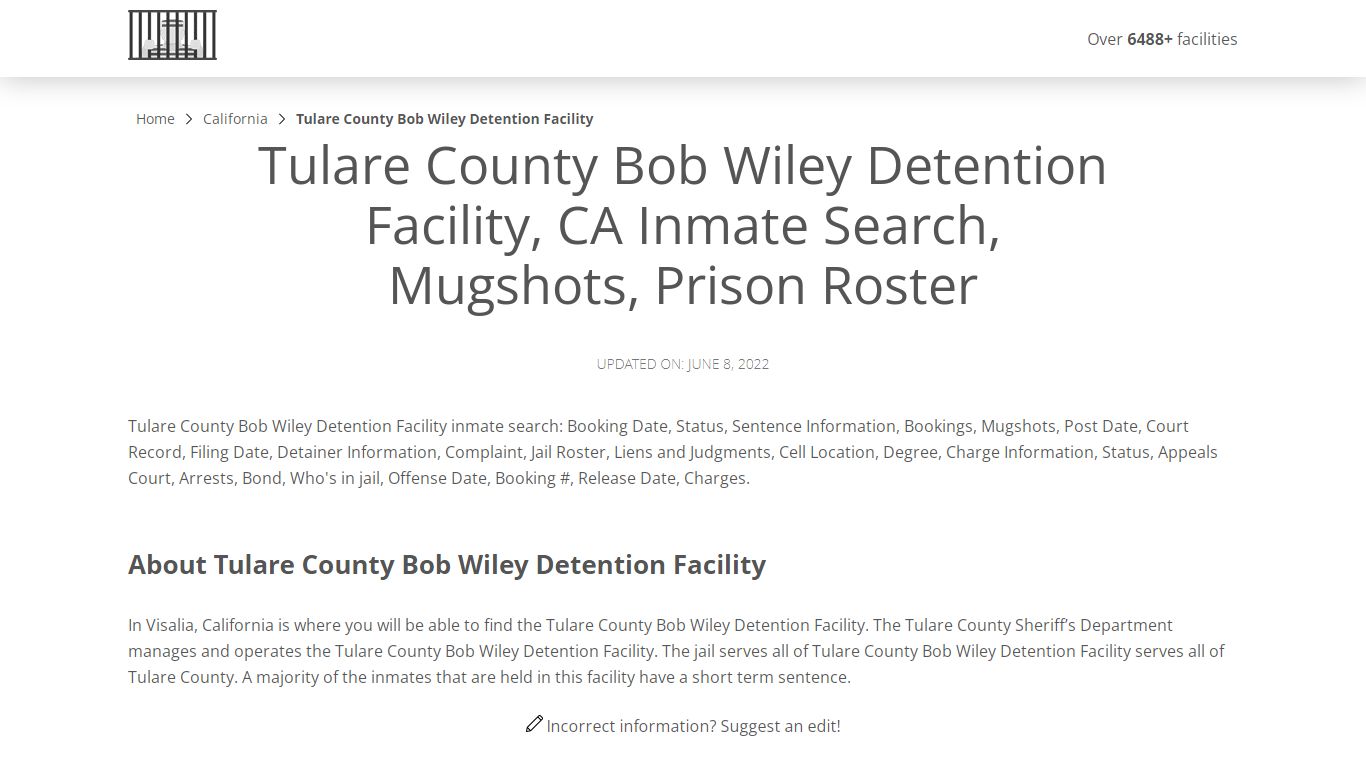 Tulare County Bob Wiley Detention Facility, CA Inmate ...