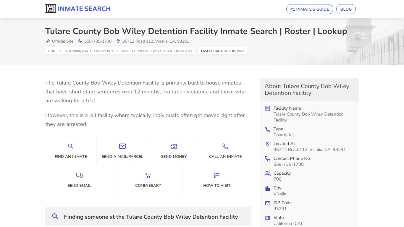 Tulare County Bob Wiley Detention Facility Inmate Search ...